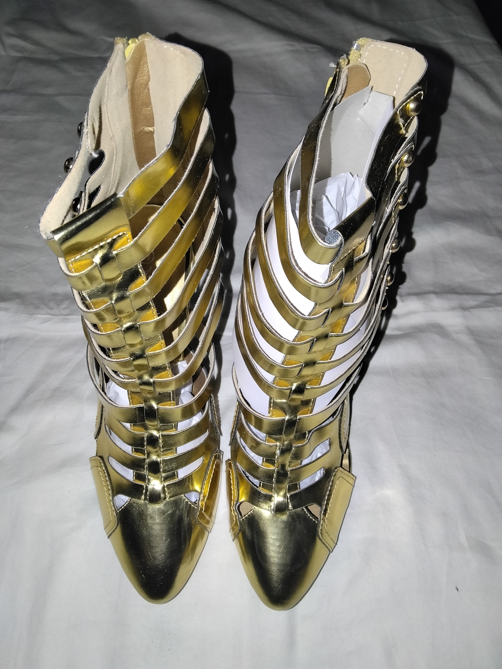Source Unknown Metallic Gold Strappy Heeled Boots - Women